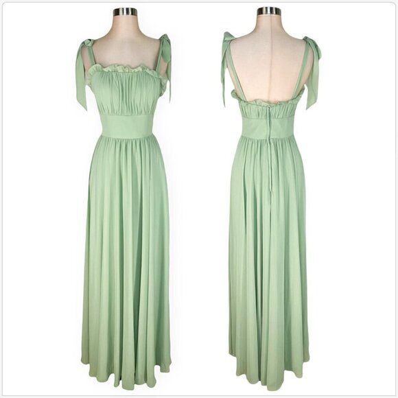 Morilee Mori Lee Sage Green Ruffle Shirred Bust Gown Dress Bridesmaid NWT NEW 4 - Picture 1 of 6